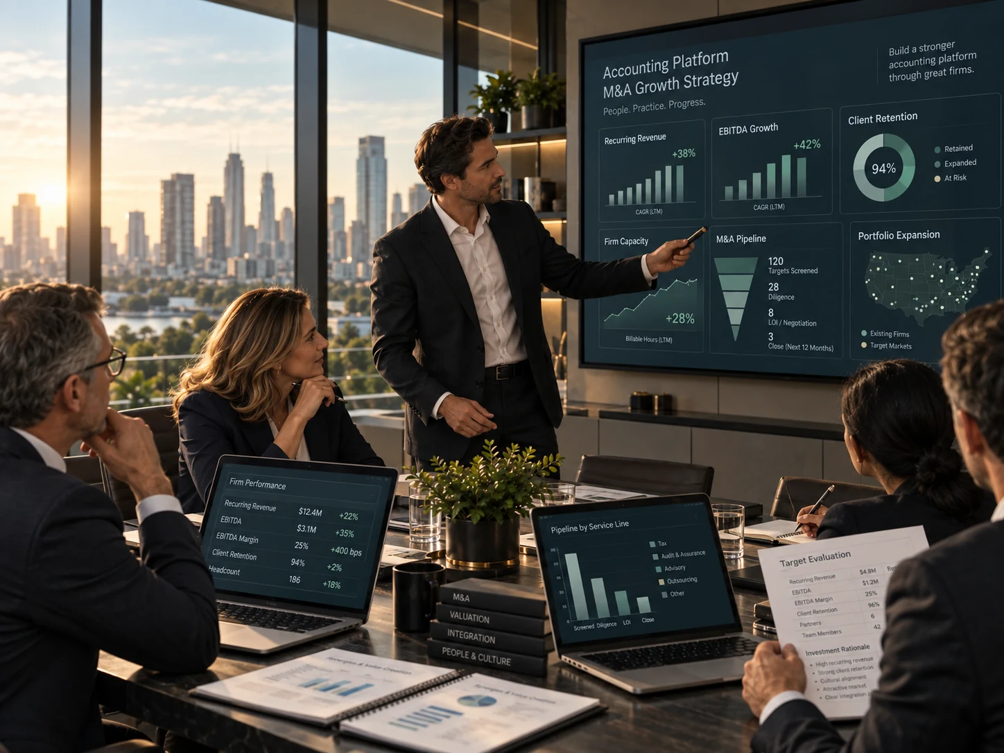 Investment team reviewing operating performance