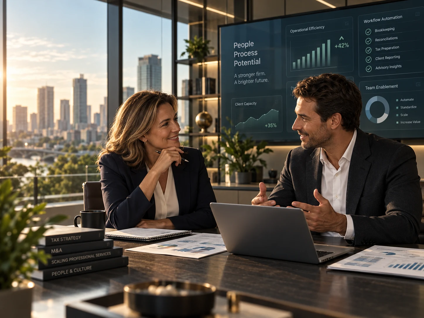 Accounting services business owners discussing a transaction